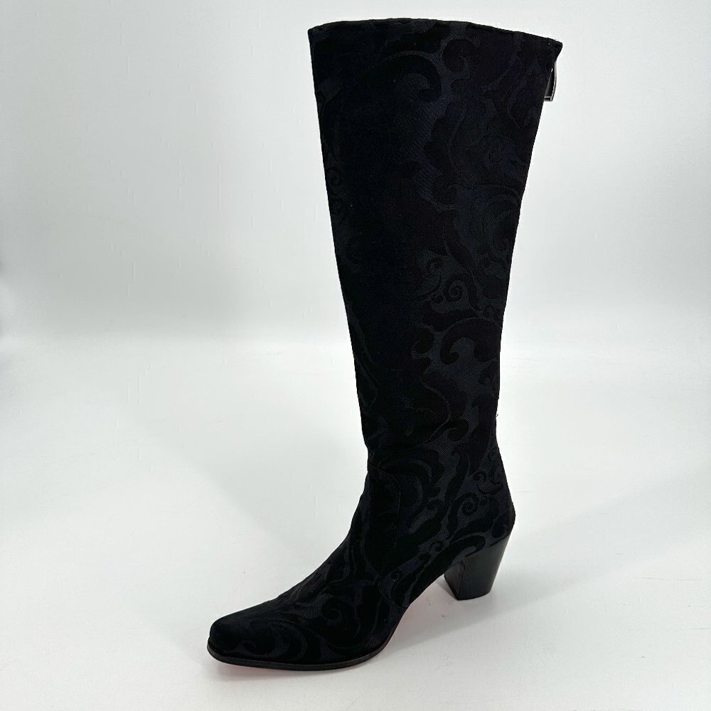 Rockwell Tharp Western Fabric Jacquard Black Floral Heel Cowgirl 38 Tall Boots